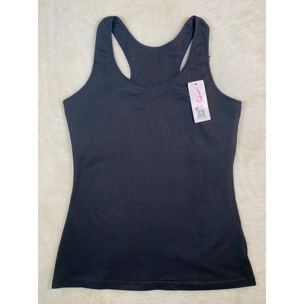 Charmo Women's Size XL Fitted Black Jersey Knit Built In Bra Tank Top NWT
